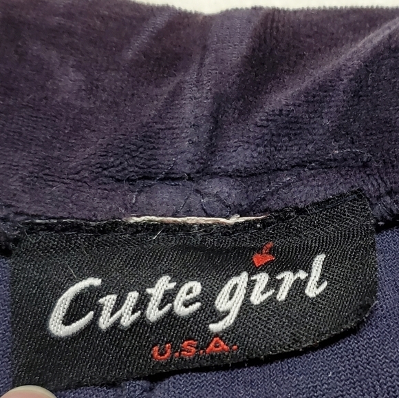 Vintage 90s Cute Girl Royal Blue Velour White Striped Low Rise Flare Track Pants - Picture 11 of 11